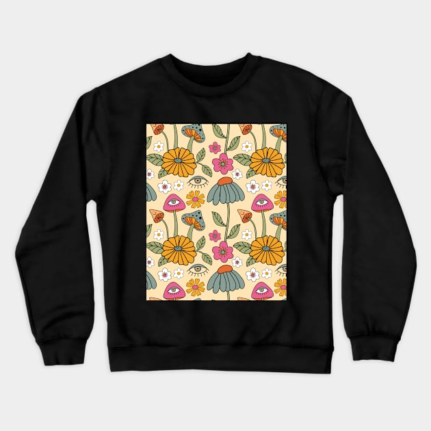 Retro Floral Mushrooms Pattern Crewneck Sweatshirt by Teewyld